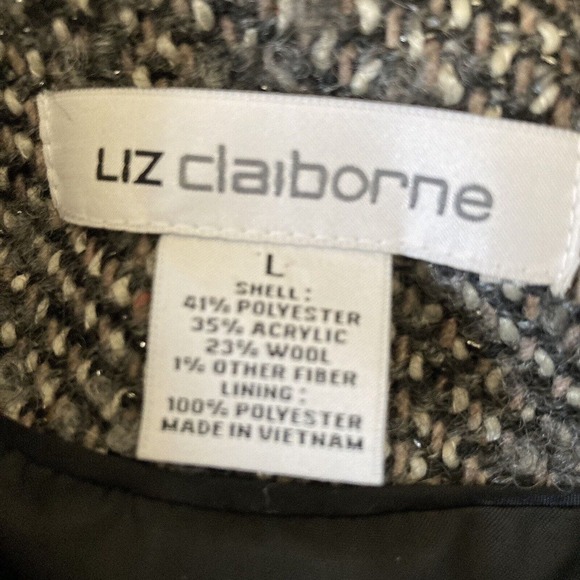 Liz‎ Claiborne Blazer Womens Sz Large Wool Blend Zip Closure Tweed - Picture 8 of 11